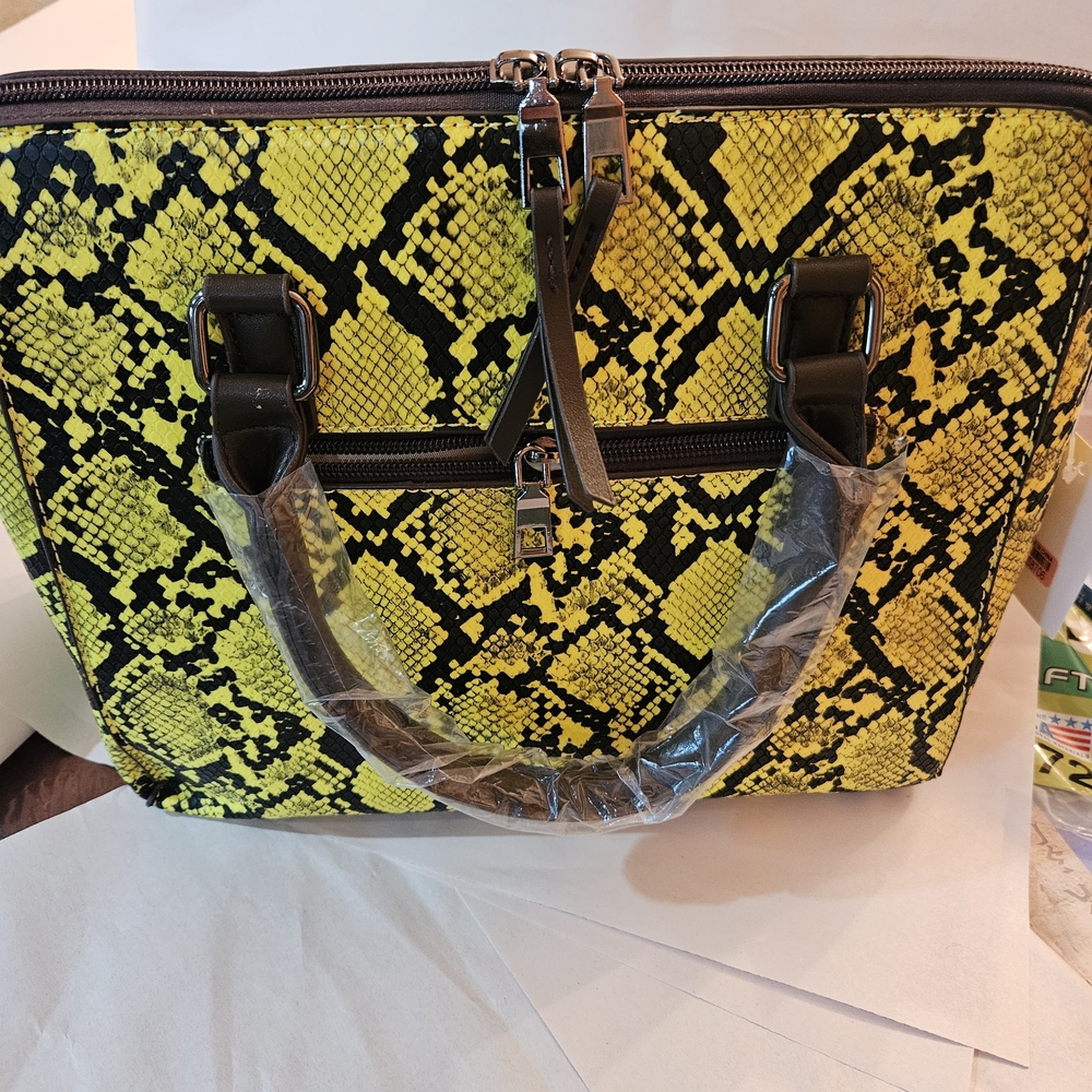 Yellow Snake Print Handbag